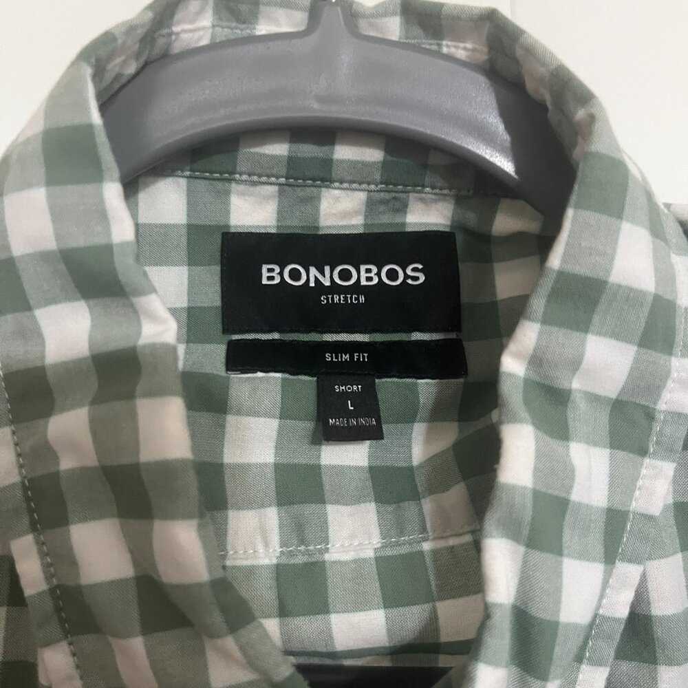 Bonobos Men's Large Sage Green Checkered Long Sleeve Shirt